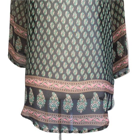 Trinity Semi-Sheer Black/Green Boho Blouse M - Picture 4 of 11